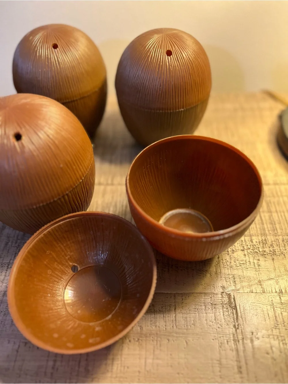 Brown Plastic Coconut Shell 2 piece Cups (Set of 6)